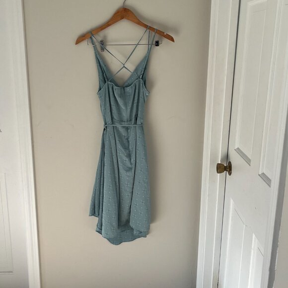 August 1 Eight Sleeveless Satin Faux Wrap Dress Large Mint Green Print Size Med - Picture 5 of 6